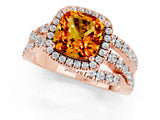 Rose gold Cushion Cut Citrine Halo Ring with Round Split Shank and Prong Setting_49