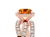 Rose gold Cushion Cut Citrine Halo Ring with Round Split Shank and Prong Setting_53