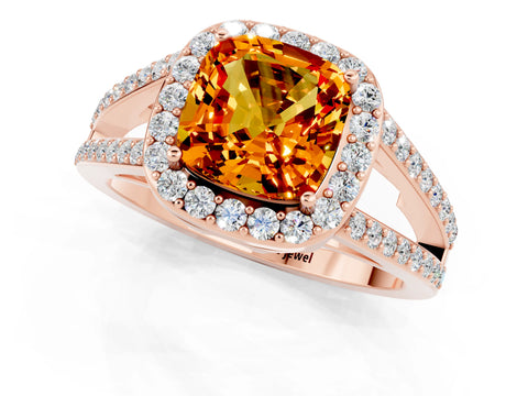 Rose gold Cushion Cut Citrine Halo Ring with Split Shank U-Prong Band and Four-Prong Setting_1