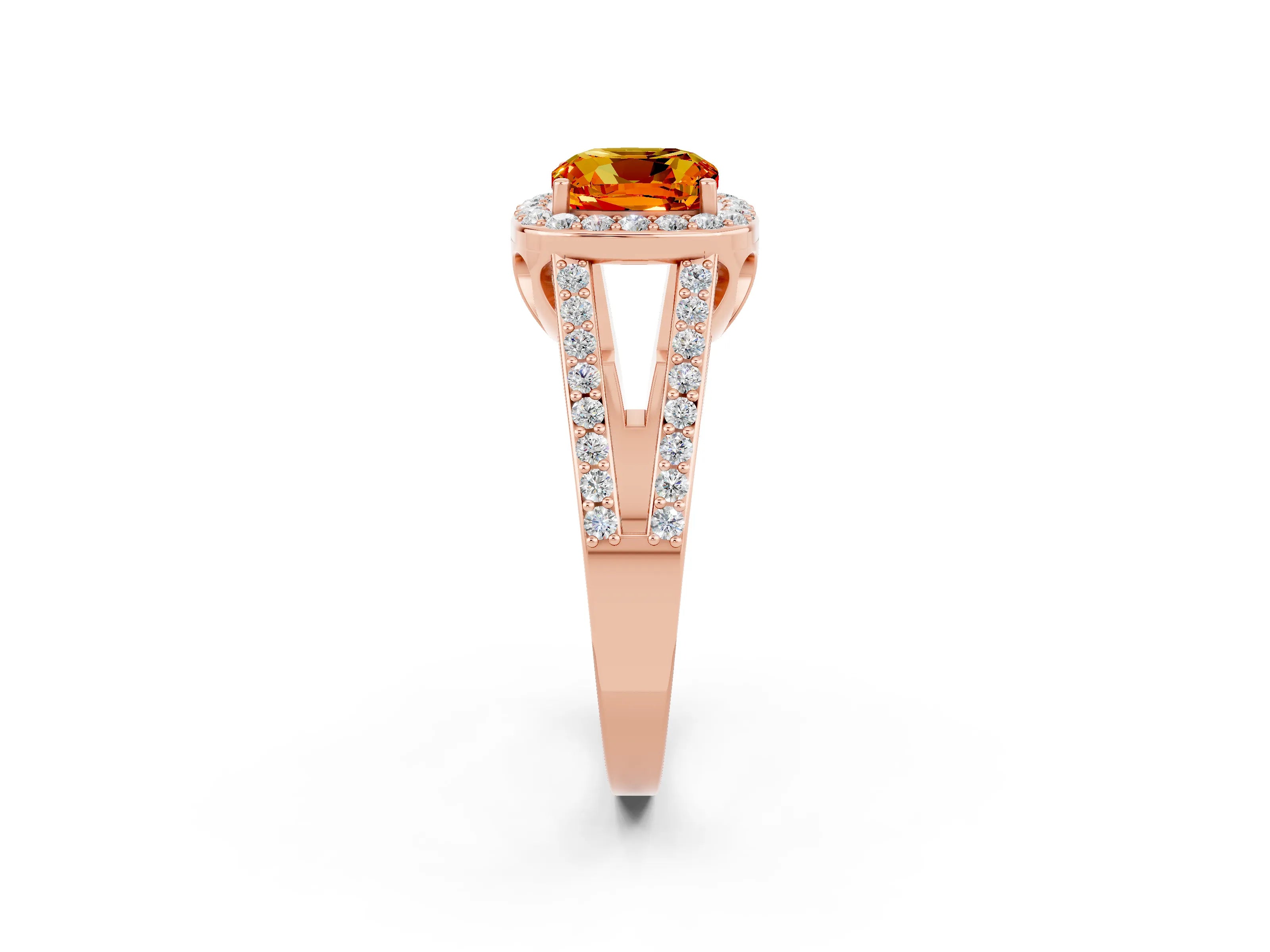 Rose gold Cushion Cut Citrine Halo Ring with Split Shank U-Prong Band and Four-Prong Setting_2