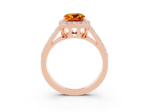 Rose gold Cushion Cut Citrine Halo Ring with Split Shank U-Prong Band and Four-Prong Setting_3