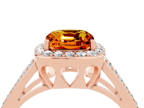 Rose gold Cushion Cut Citrine Halo Ring with Split Shank U-Prong Band and Four-Prong Setting_4