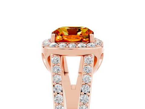 Rose gold Cushion Cut Citrine Halo Ring with Split Shank U-Prong Band and Four-Prong Setting_5