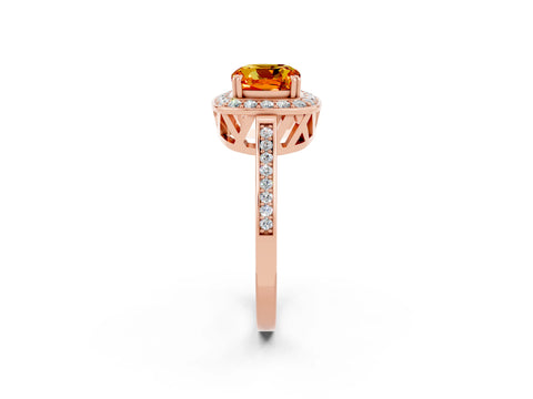 Rose gold Cushion Cut Citrine Halo Ring with Split Shank and Four-Prong Setting_2