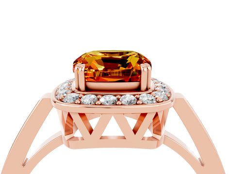 Rose gold Cushion Cut Citrine Halo Ring with Split Shank and Four-Prong Setting_4