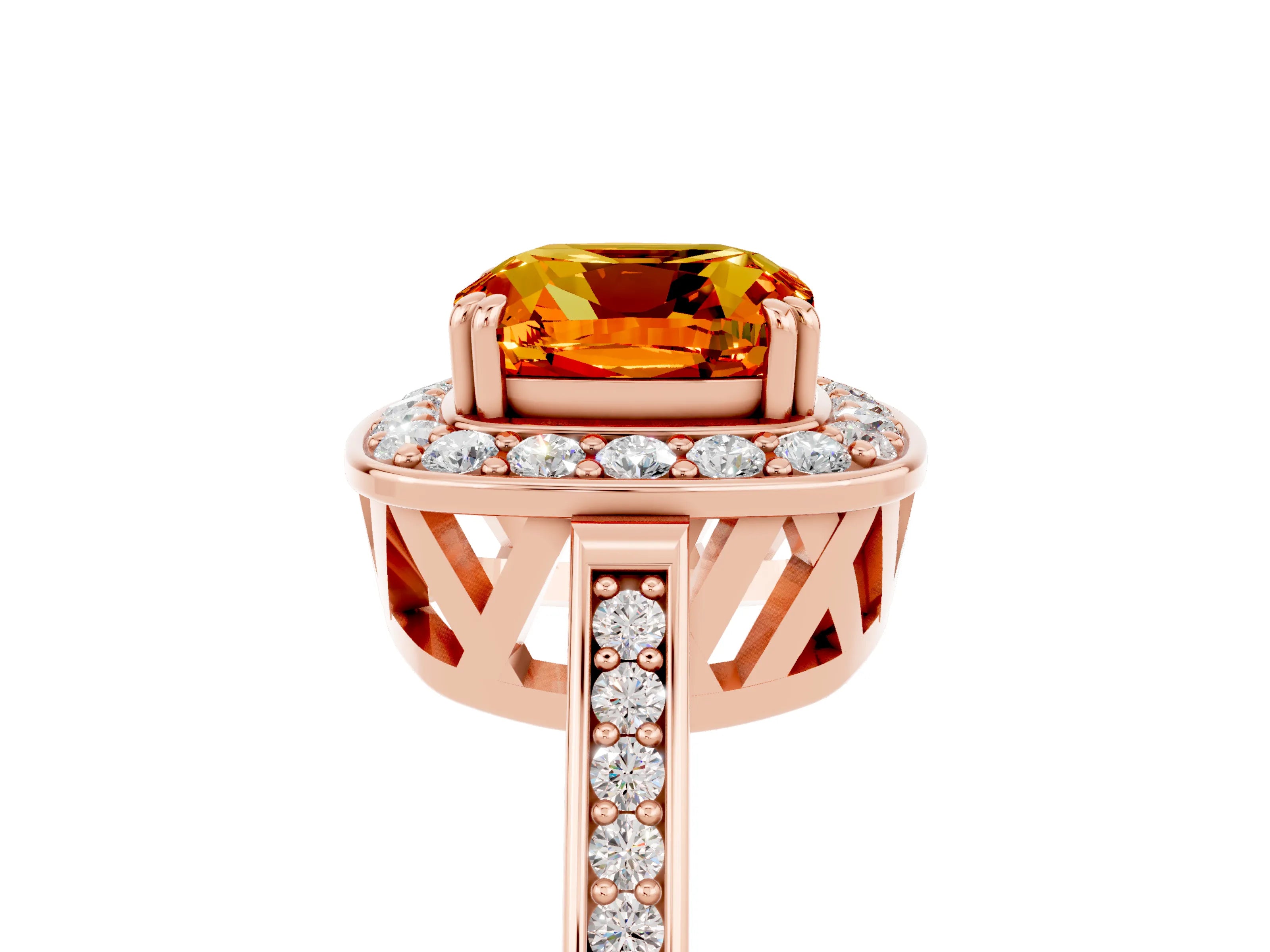 Rose gold Cushion Cut Citrine Halo Ring with Split Shank and Four-Prong Setting_5