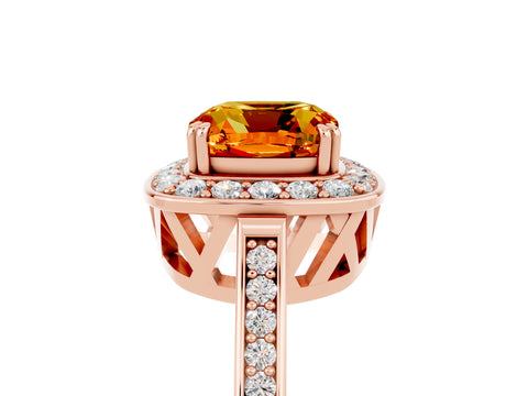 Rose gold Cushion Cut Citrine Halo Ring with Split Shank and Four-Prong Setting_5