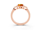 Rose gold Cushion Cut Citrine Halo Ring with Tapered Band and Four-Prong Setting_3