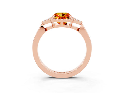 Rose gold Cushion Cut Citrine Halo Ring with Tapered Band and Four-Prong Setting_3