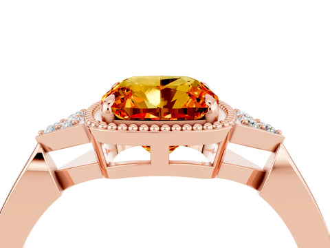 Rose gold Cushion Cut Citrine Halo Ring with Tapered Band and Four-Prong Setting_4