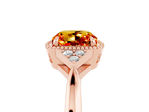 Rose gold Cushion Cut Citrine Halo Ring with Tapered Band and Four-Prong Setting_5