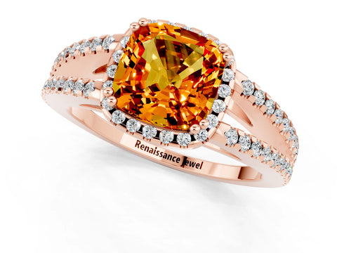 Rose gold Cushion Cut Citrine Halo Split Shank Engagement Ring_13