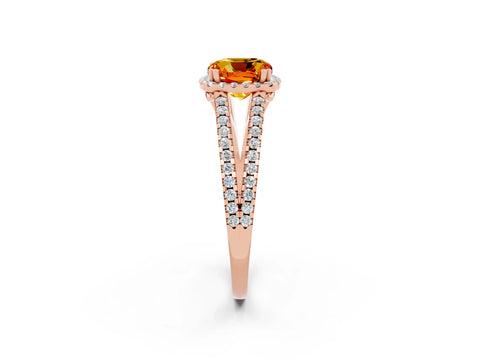 Rose gold Cushion Cut Citrine Halo Split Shank Engagement Ring_14
