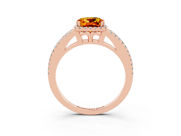 Rose gold Cushion Cut Citrine Halo Split Shank Engagement Ring