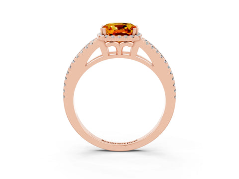 Rose gold Cushion Cut Citrine Halo Split Shank Engagement Ring_15