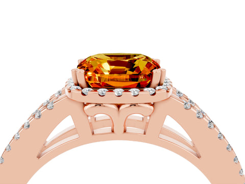 Rose gold Cushion Cut Citrine Halo Split Shank Engagement Ring_16