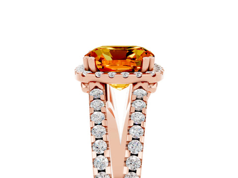 Rose gold Cushion Cut Citrine Halo Split Shank Engagement Ring_17