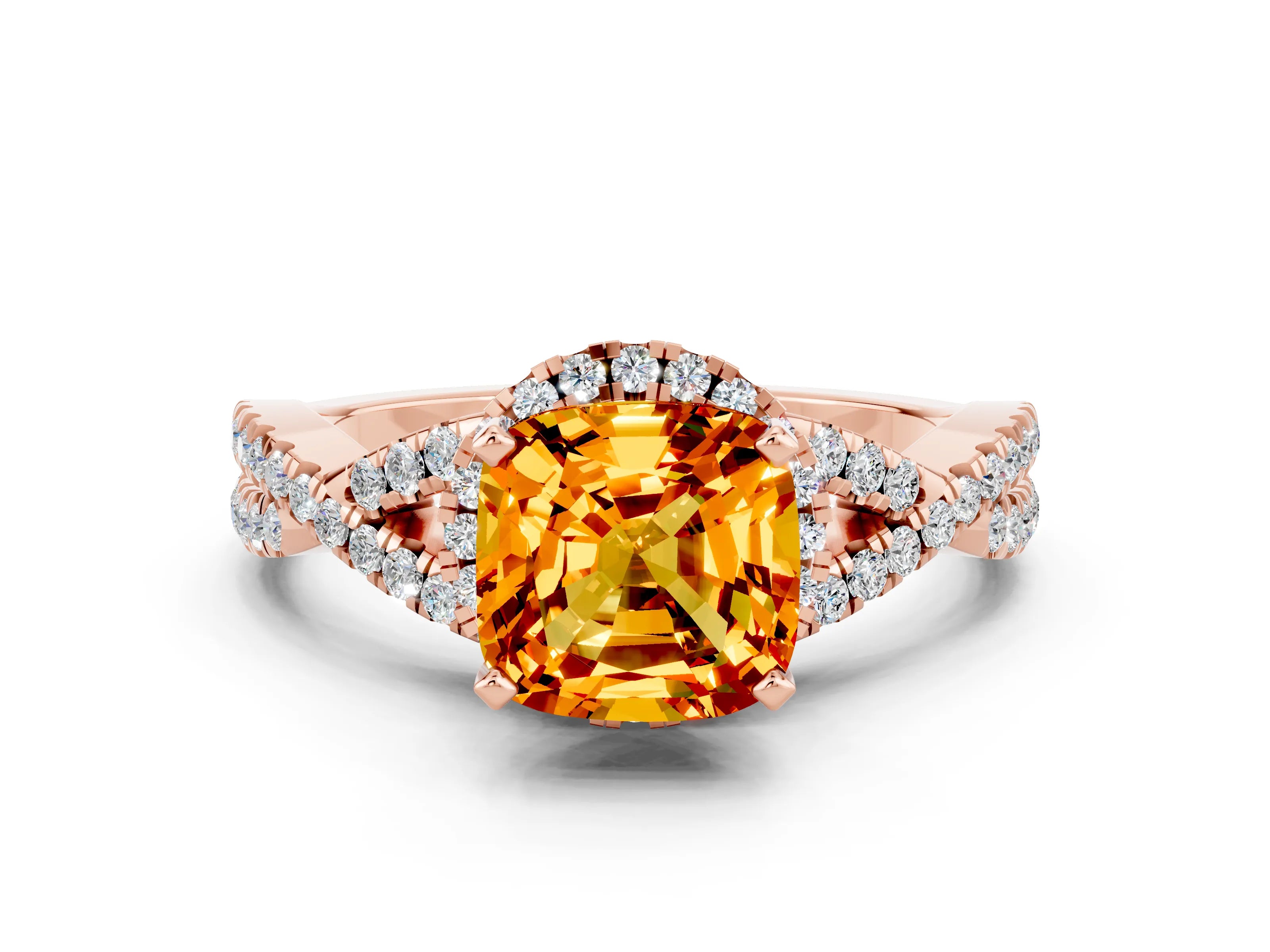 Rose gold Cushion Cut Citrine Halo Twist Band Solitaire Prong Setting Ring