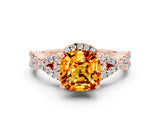 Rose gold Cushion Cut Citrine Halo Twist Band Solitaire Prong Setting Ring