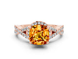 Rose gold Cushion Cut Citrine  Halo Twist Band Solitaire Prong Setting Ring_24