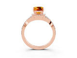 Rose gold Cushion Cut Citrine  Halo Twist Band Solitaire Prong Setting Ring_27
