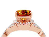 Rose gold Cushion Cut Citrine  Halo Twist Band Solitaire Prong Setting Ring_28