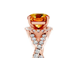 Rose gold Cushion Cut Citrine  Halo Twist Band Solitaire Prong Setting Ring_29