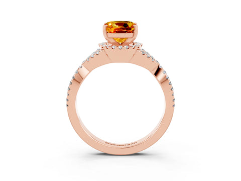 Rose gold Cushion Cut Citrine Halo Twist Band Solitaire Prong Setting Ring_3