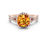 Rose gold Cushion Cut Citrine  Halo Twist Band Solitaire Prong Setting Ring_42