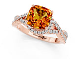 Rose gold Cushion Cut Citrine  Halo Twist Band Solitaire Prong Setting Ring_43