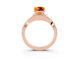 Rose gold Cushion Cut Citrine  Halo Twist Band Solitaire Prong Setting Ring_45