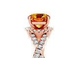 Rose gold Cushion Cut Citrine  Halo Twist Band Solitaire Prong Setting Ring_47