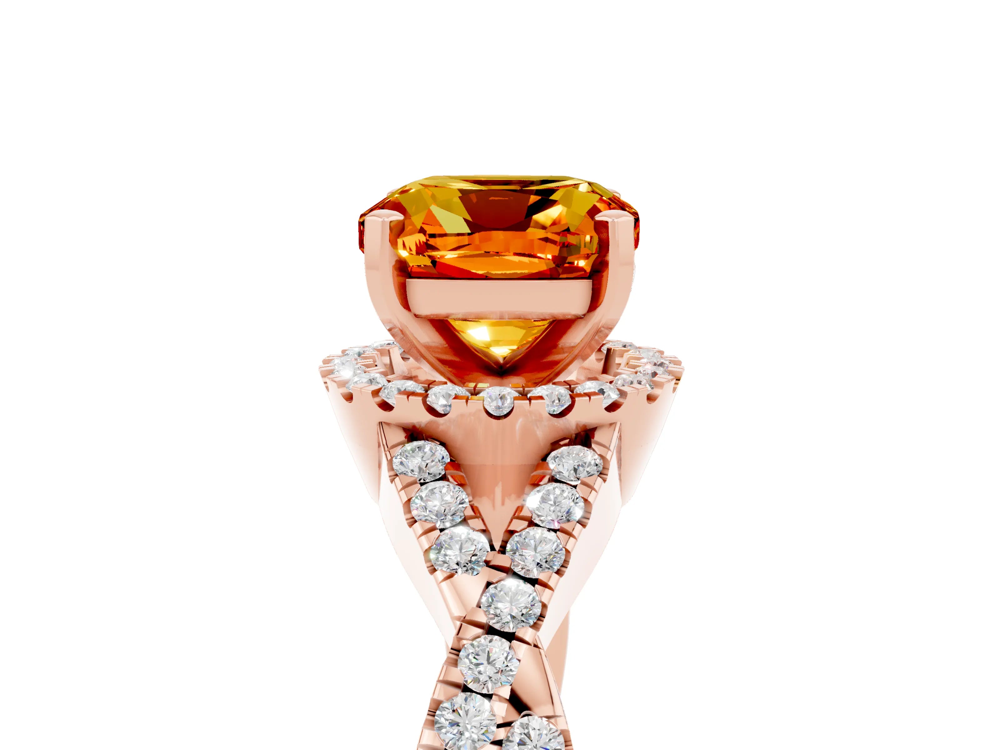 Rose gold Cushion Cut Citrine Halo Twist Band Solitaire Prong Setting Ring_5