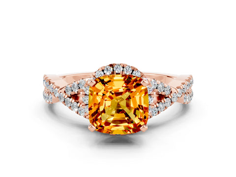Rose gold Cushion Cut Citrine Halo Twist Band Solitaire Prong Setting Ring