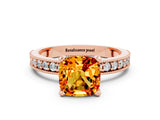 Rose gold Cushion Cut Citrine Milgrain Pavé Engagement Ring with Four-Prong Setting_12