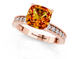 Rose gold Cushion Cut Citrine Milgrain Pavé Engagement Ring with Four-Prong Setting_13