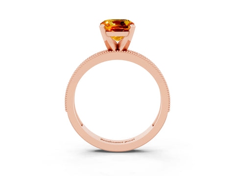 Rose gold Cushion Cut Citrine Milgrain Pavé Engagement Ring with Four-Prong Setting_15