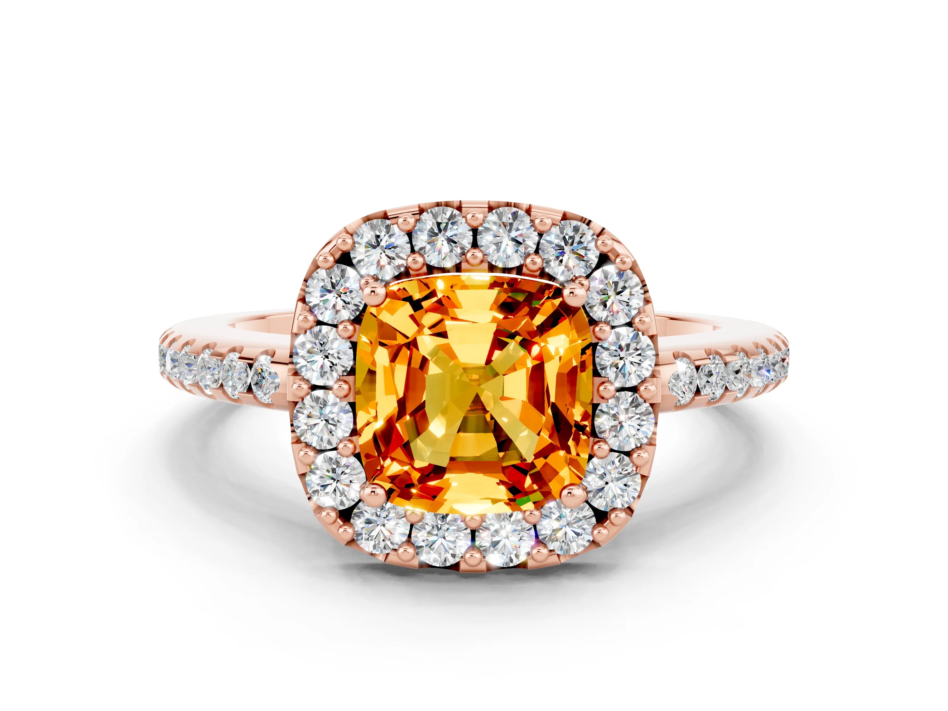 Rose gold Cushion Cut Citrine Pavé Halo Ring with Four-Prong Setting_12