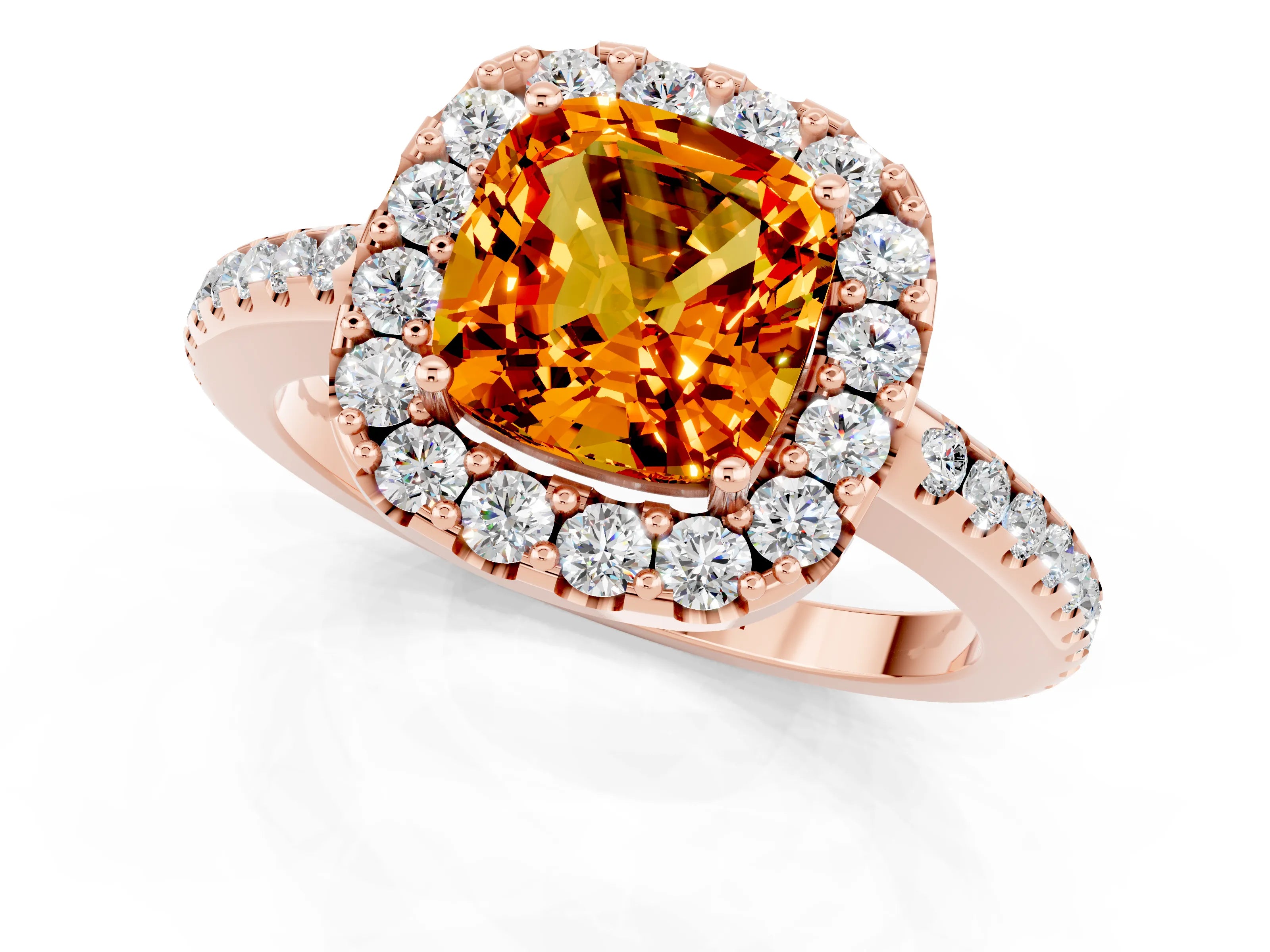 Rose gold Cushion Cut Citrine Pavé Halo Ring with Four-Prong Setting_13