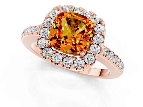 Rose gold Cushion Cut Citrine Pavé Halo Ring with Four-Prong Setting_13