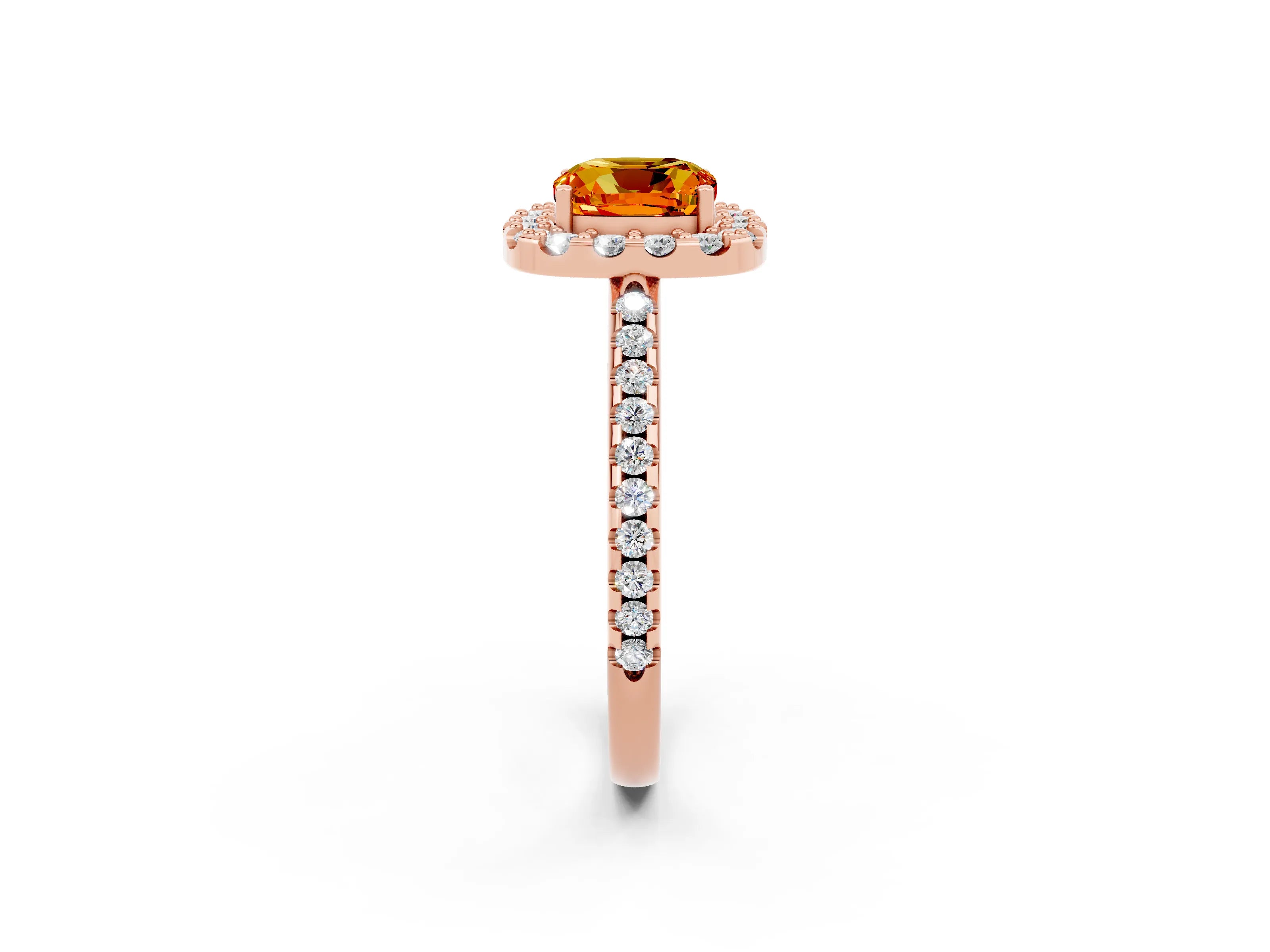Rose gold Cushion Cut Citrine Pavé Halo Ring with Four-Prong Setting_14