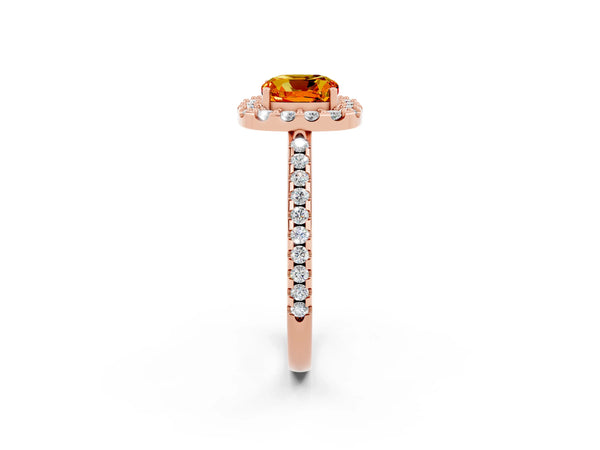 Rose gold Cushion Cut Citrine Pavé Halo Ring with Four-Prong Setting