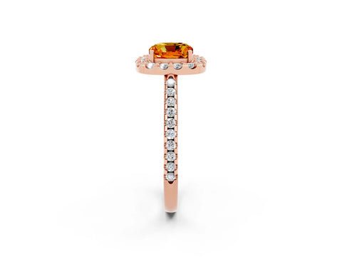 Rose gold Cushion Cut Citrine Pavé Halo Ring with Four-Prong Setting_14