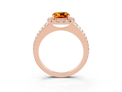 Rose gold Cushion Cut Citrine Pavé Halo Ring with Four-Prong Setting_15