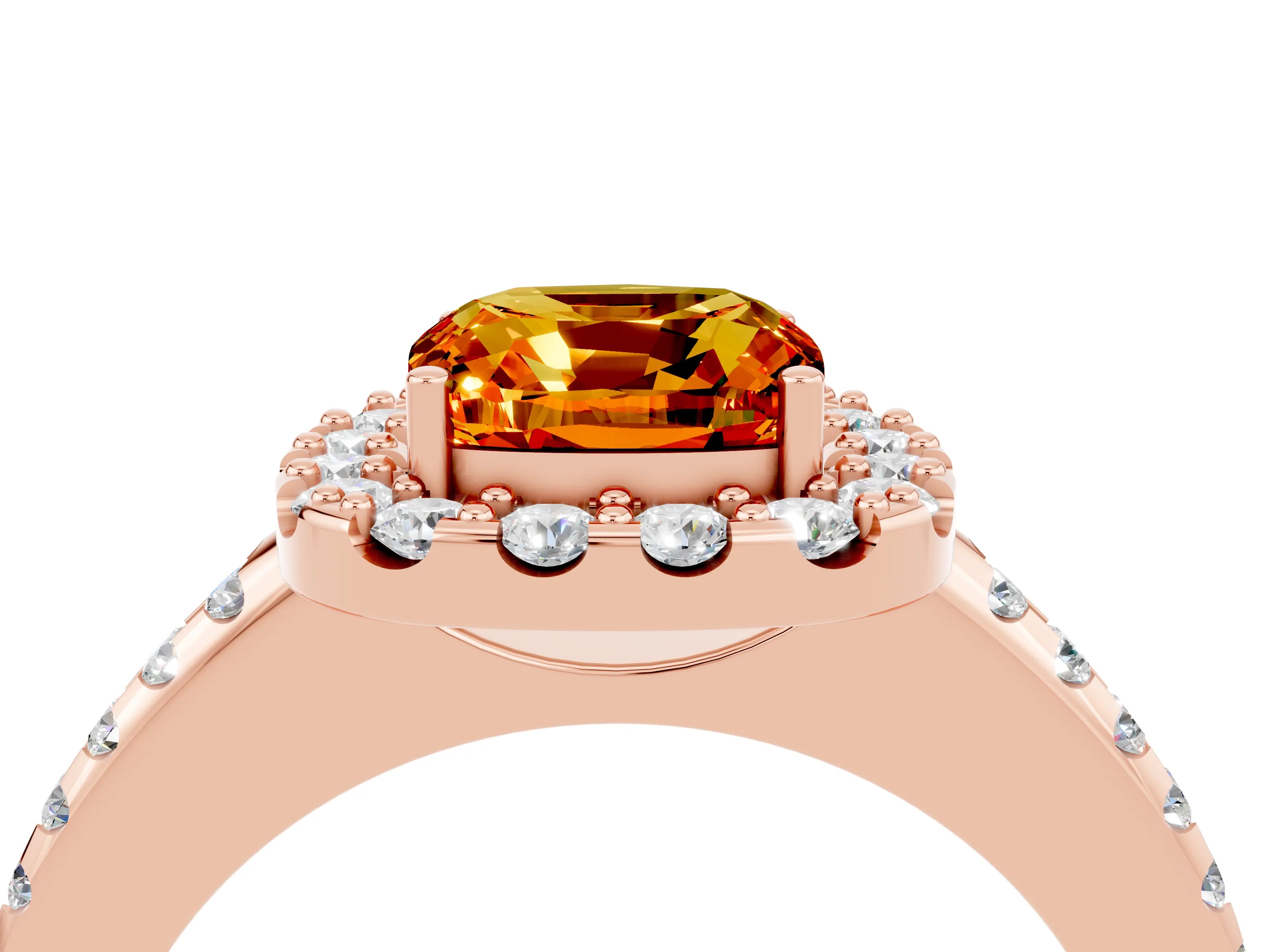 Rose gold Cushion Cut Citrine Pavé Halo Ring with Four-Prong Setting_16