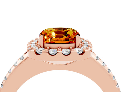 Rose gold Cushion Cut Citrine Pavé Halo Ring with Four-Prong Setting_16