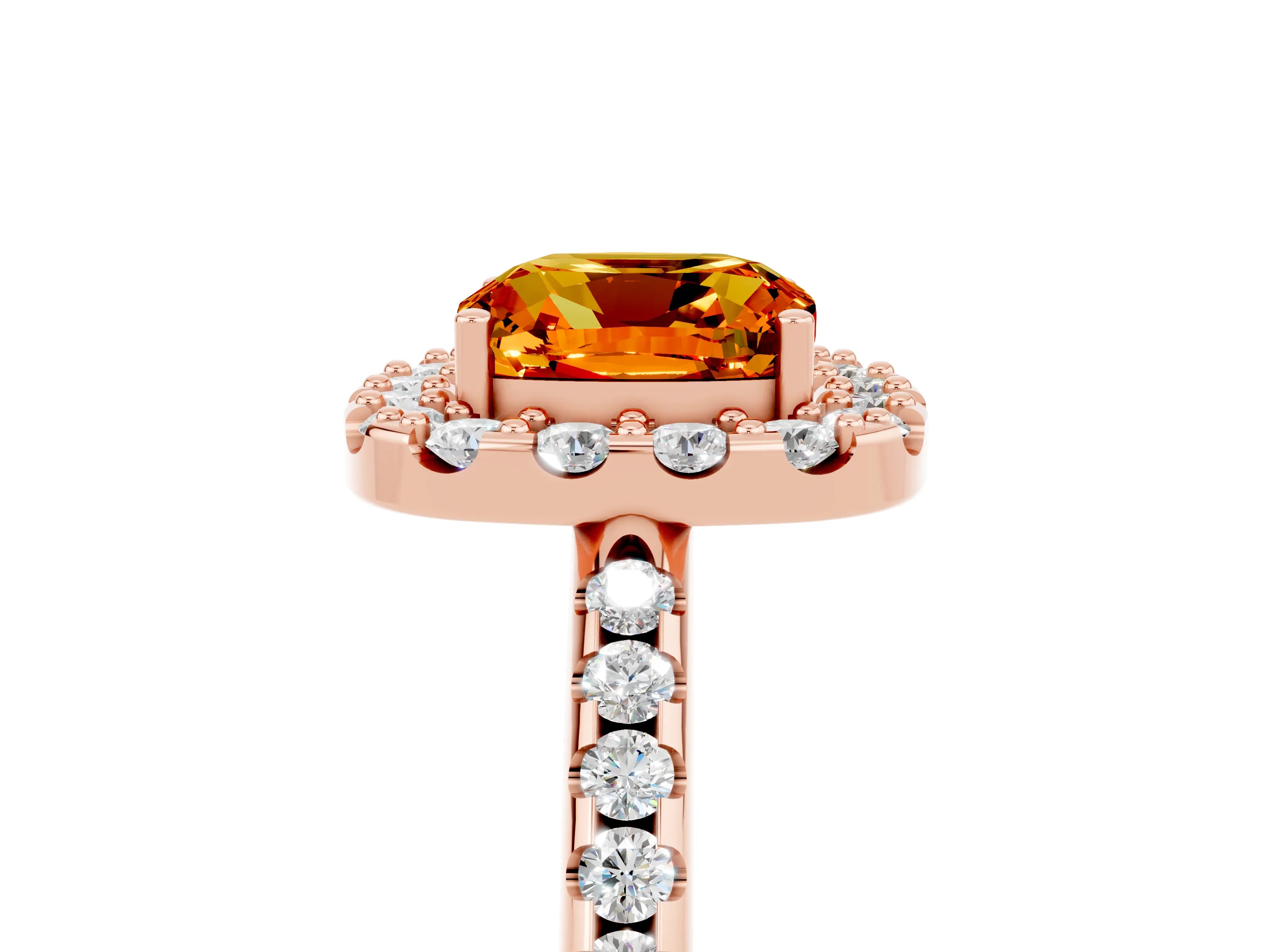Rose gold Cushion Cut Citrine Pavé Halo Ring with Four-Prong Setting_17