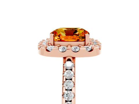 Rose gold Cushion Cut Citrine Pavé Halo Ring with Four-Prong Setting_17