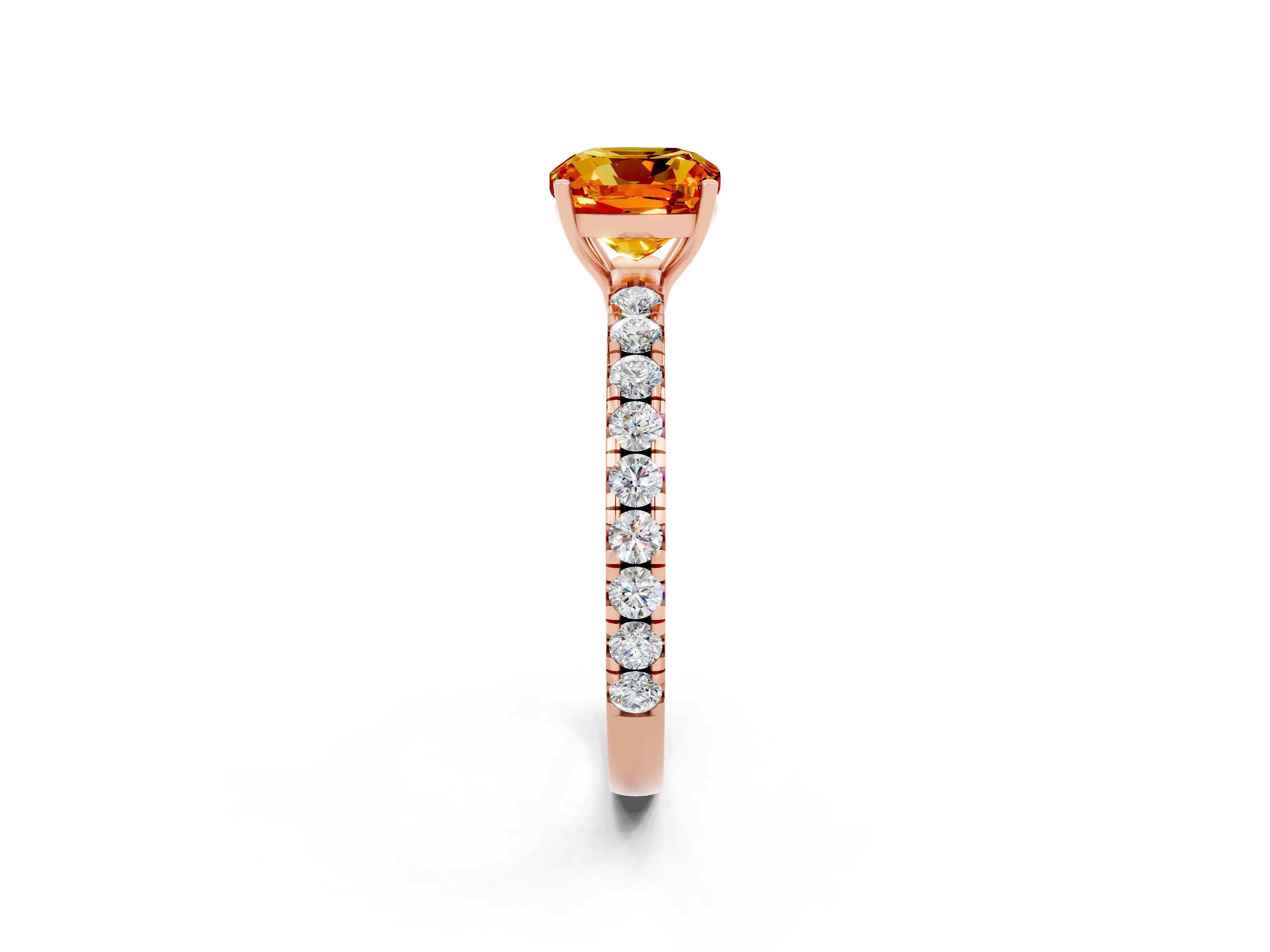 Rose gold Cushion Cut Citrine Pavé Solitaire Engagement Ring with Four-Prong Setting_14
