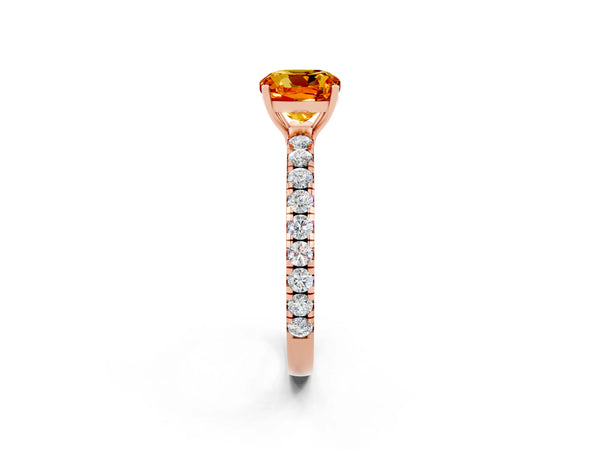 Rose gold Cushion Cut Citrine Pavé Solitaire Engagement Ring with Four-Prong Setting